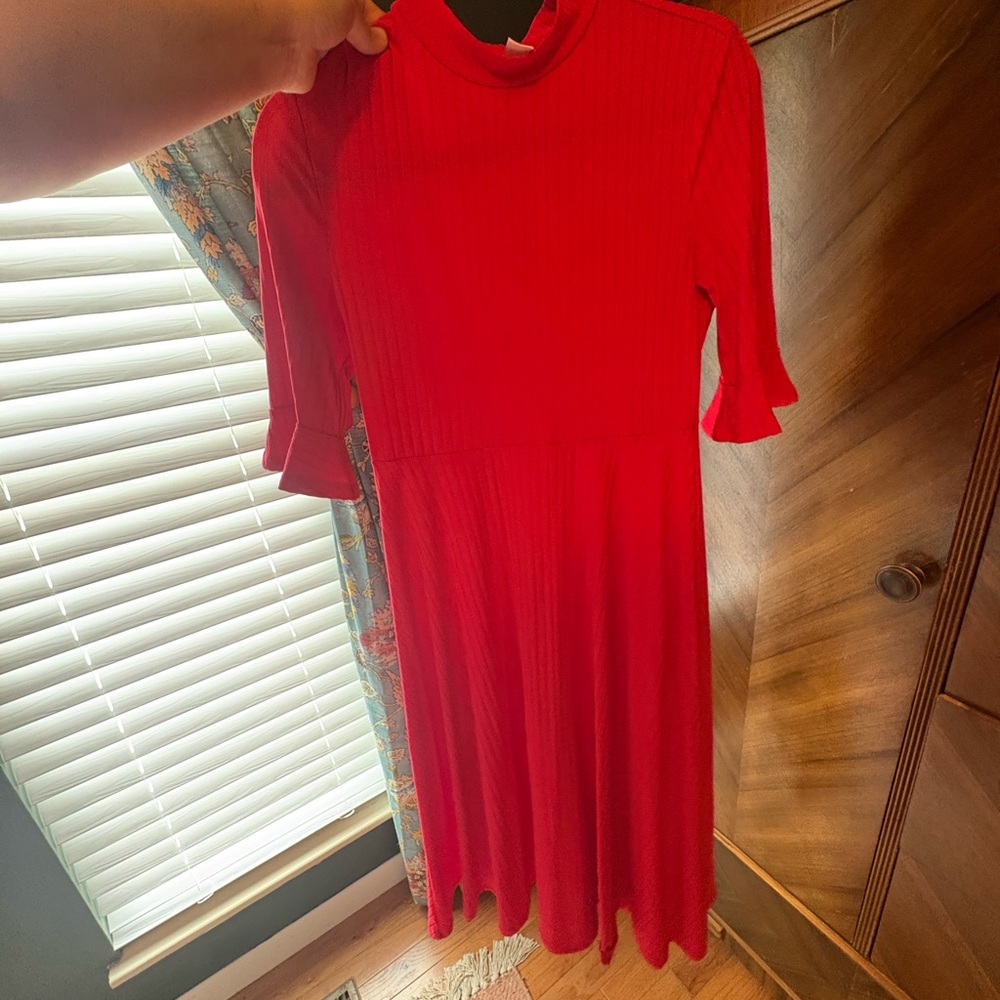 Red Ribbed Mock-Neck Midi Dress - Classic Women's Style